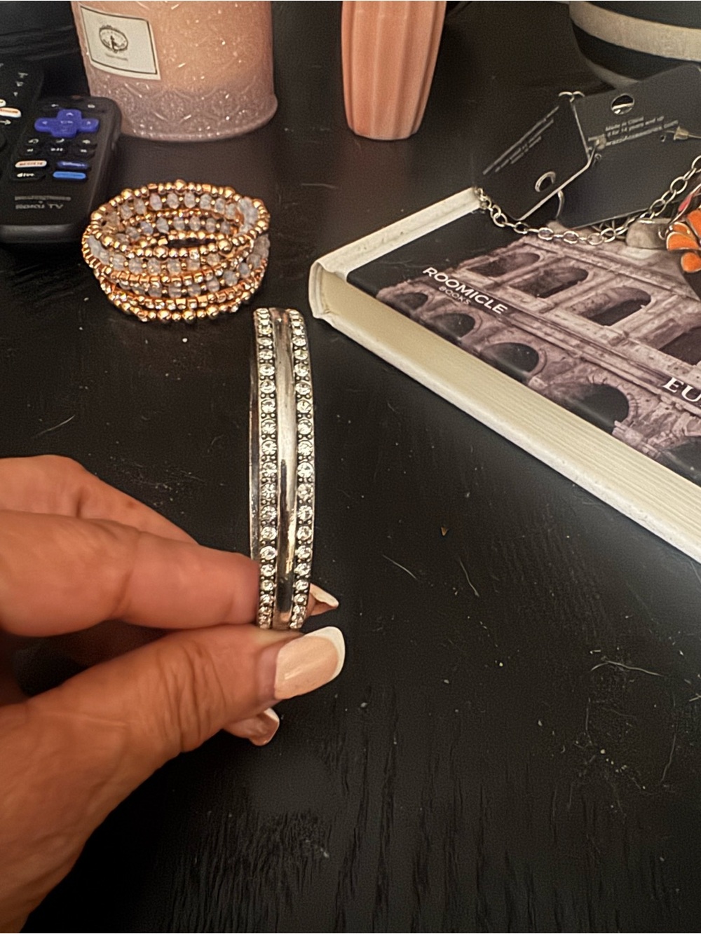 Crystal-Trim Silver Tone Hoop bracelet  - Women Jewelry